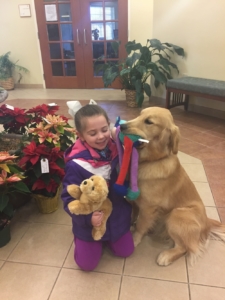 Our Amazon Wish List includes the stuffed animal you see here. When children meet our therapy pet, Joy, she reassures them at a difficult time. When we give them their own "Joy" to keep, it's a constant reminder of that reassurance. 